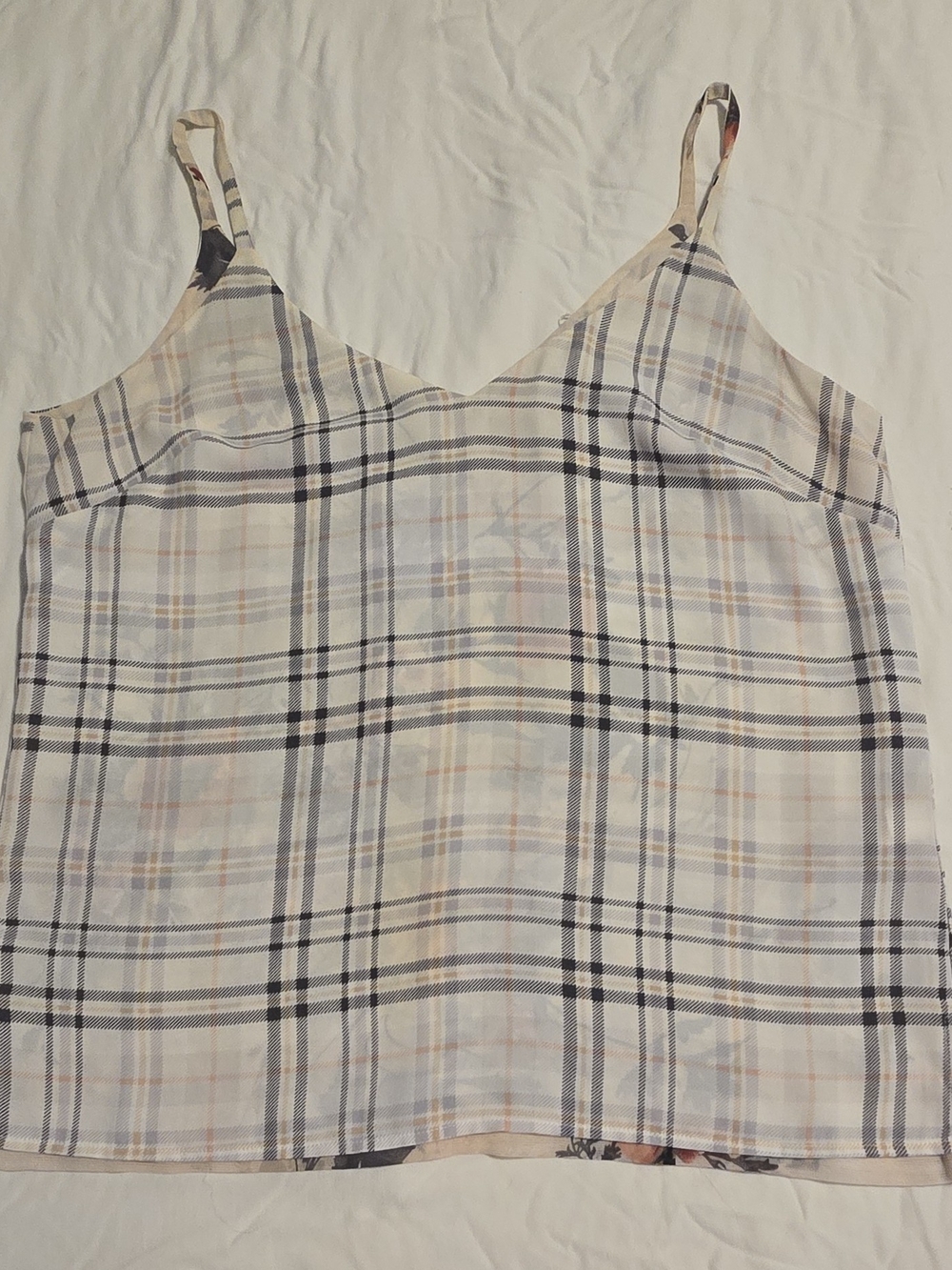 White House Black Market Reversible Women's Plaid Floral Camisole  M